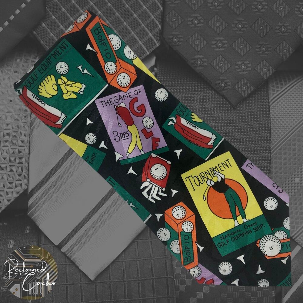 Black Cartoonish Golf Tie